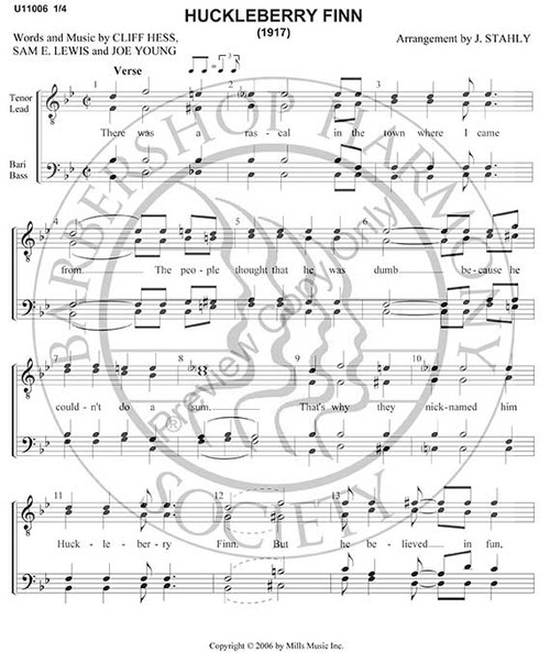 Huckleberry Finn 1 (TTBB) (arr. Jim Stahly)-UNPUB