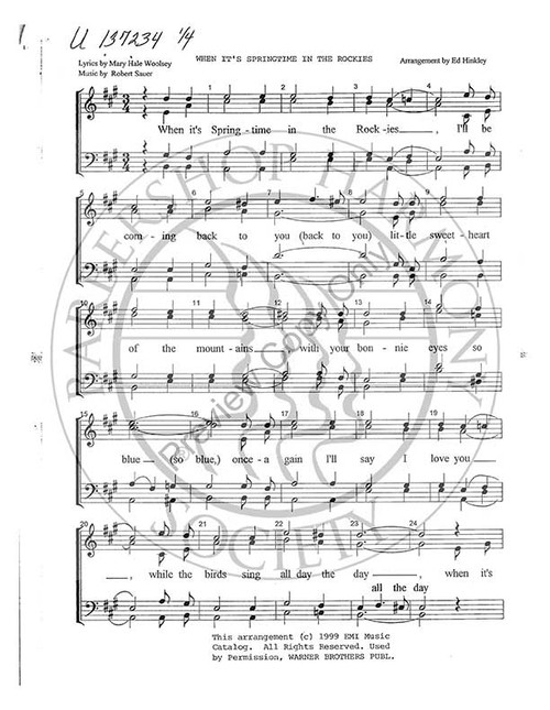 When It's Springtime In The Rockies (TTBB) (arr. Edward Hinkley)-UNPUB