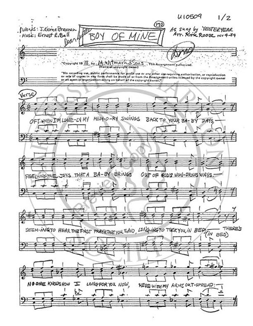 Dear Little Boy Of Mine (TTBB) (arr. Kirk Roose)-UNPUB