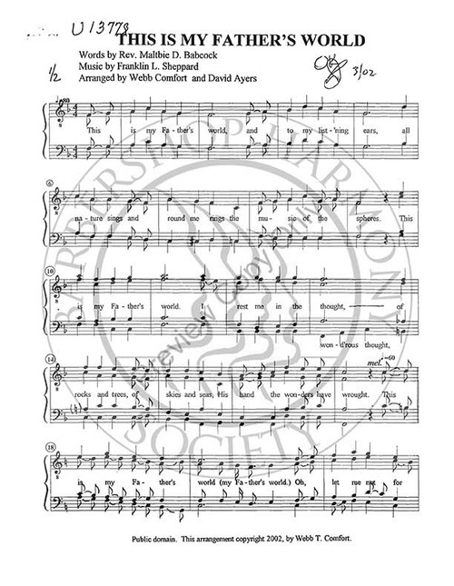 This Is My Father's World (TTBB) (arr. Webb Comfort)-UNPUB