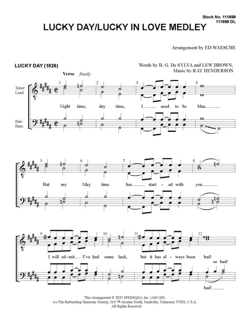 Lucky Day/Lucky In Love Medley (TTBB) (arr.  Waesche)