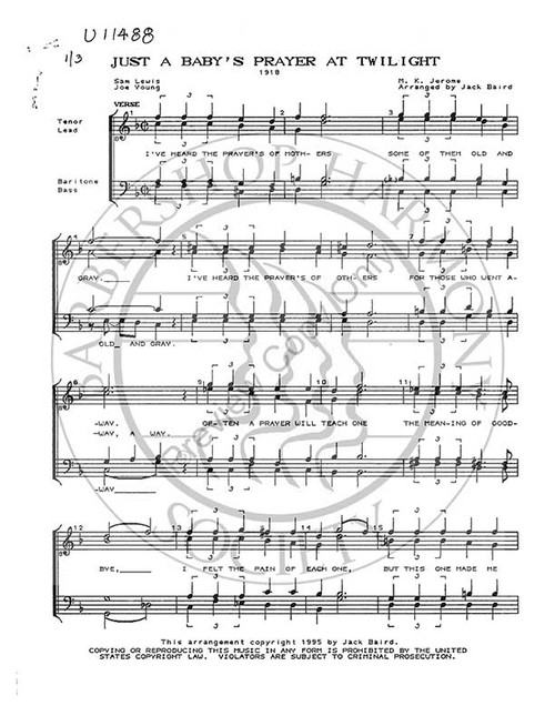 Just A Baby's Prayer At Twilight 1 (TTBB) (arr. Jack Baird)-UNPUB