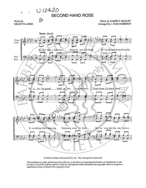 Second Hand Rose (TTBB) (arr. J Rae Jamieson)-UNPUB