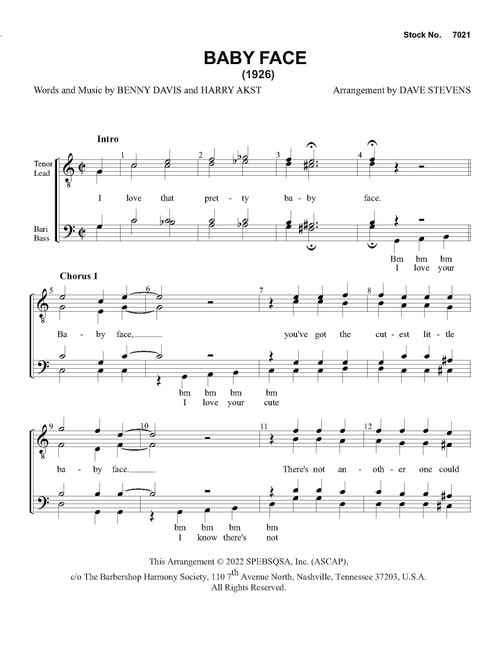 Baby Face (TTBB) (arr. Stevens)