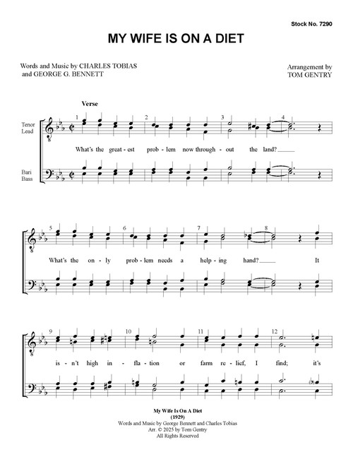 My Wife Is On A Diet (TTBB) (arr. Gentry) - special order