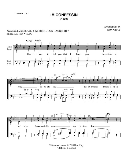 I'm Confessin' (That I Love You) (TTBB) (arr. Gray)