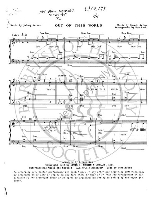 Out Of This World (TTBB) (arr. Ron Rank)-UNPUB