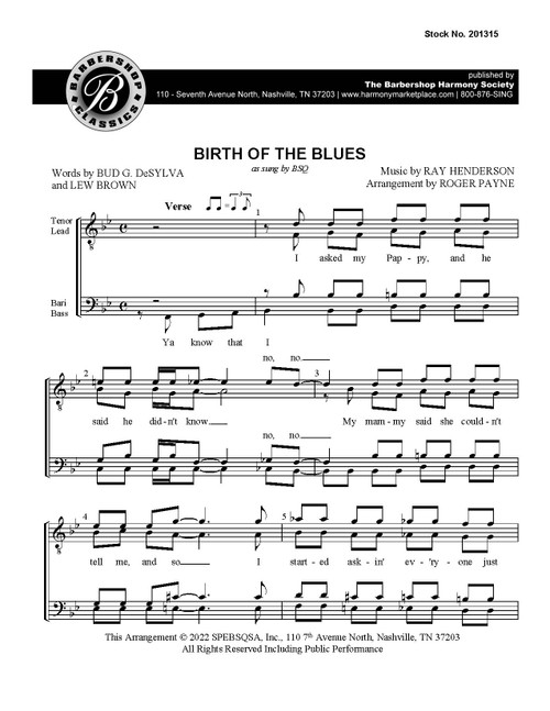 Birth Of the Blues (TTBB) (arr. Payne)