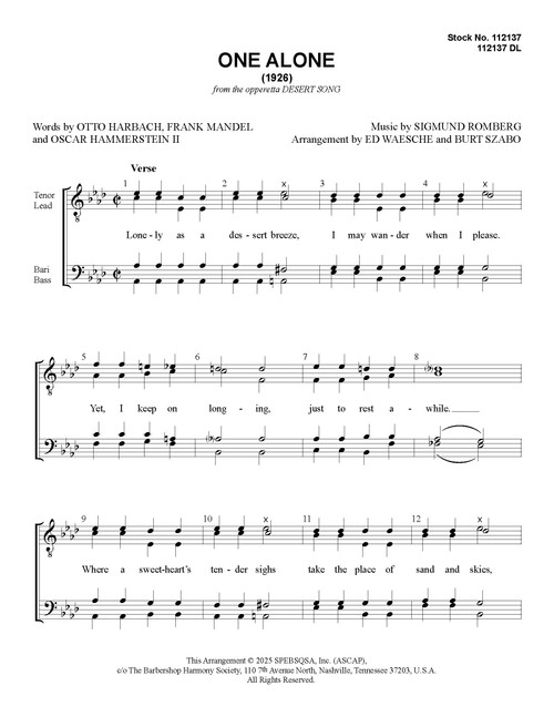 One Alone (TTBB) (arr. Szabo/Waesche)