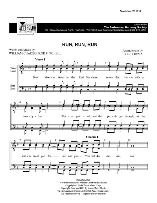Run, Run, Run (TTBB) (arr. Dowma)