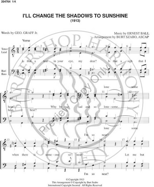 I'll Change The Shadows To Sunshine (TTBB) (arr. Burt Szabo)-UNPUB