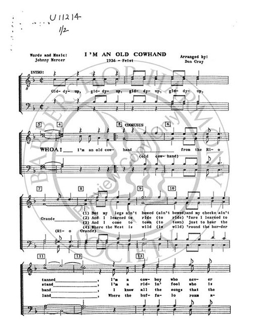 I'm An Old Cowhand (TTBB) (arr. Don Gray)-UNPUB