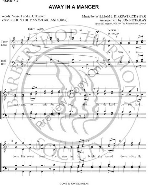 Away In A Manger (TTBB) (arr. Jon Nicholas)-UNPUB