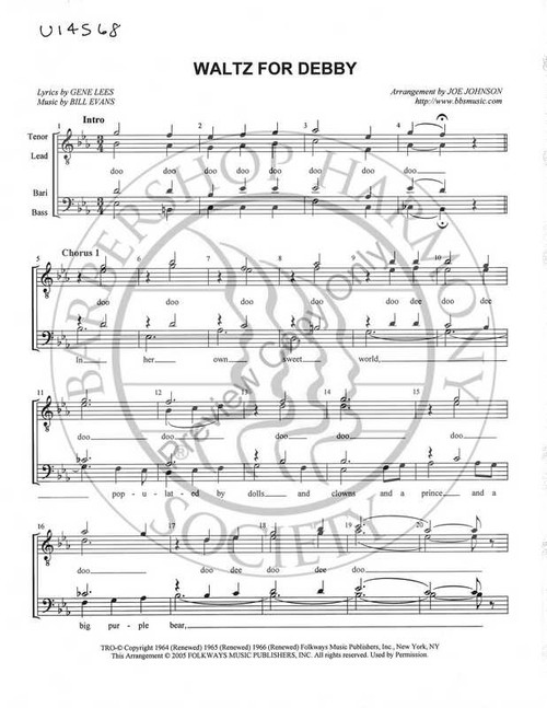 Waltz For Debby (TTBB) (arr. Joe Johnson)-UNPUB