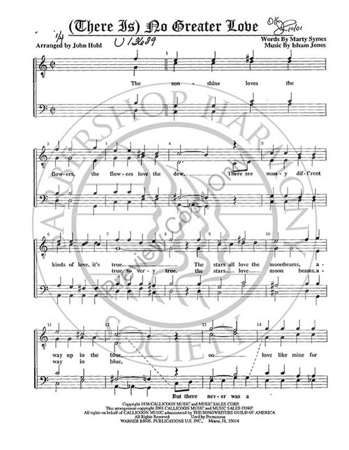 There Is No Greater Love (TTBB) (arr. John Hohl)-UNPUB