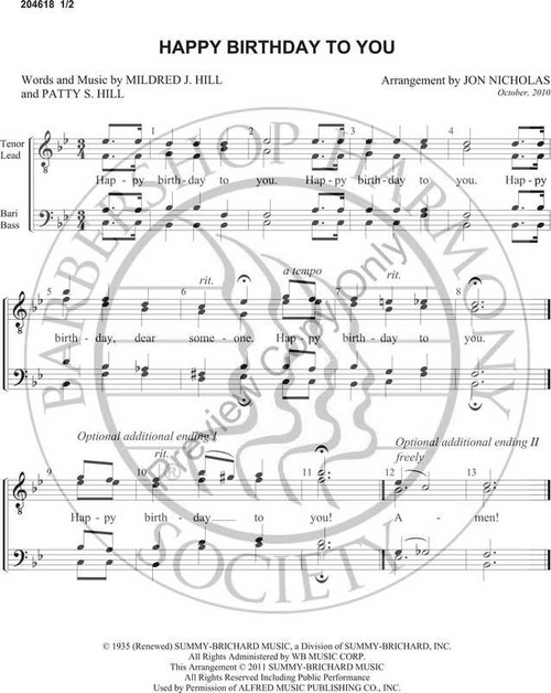 Happy Birthday To You 1 (TTBB) (arr. Jon Nicholas)-UNPUB