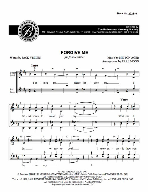 Forgive Me (SSAA) (arr. Moon)