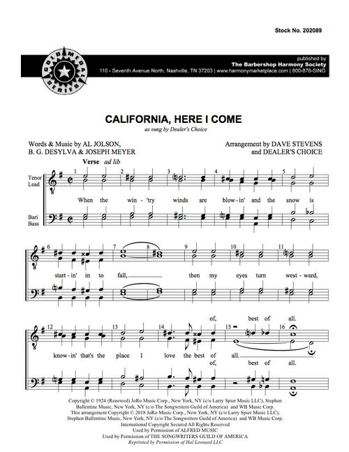 California Here I Come (Dealer's Choice version) (TTBB) (arr. Stevens)