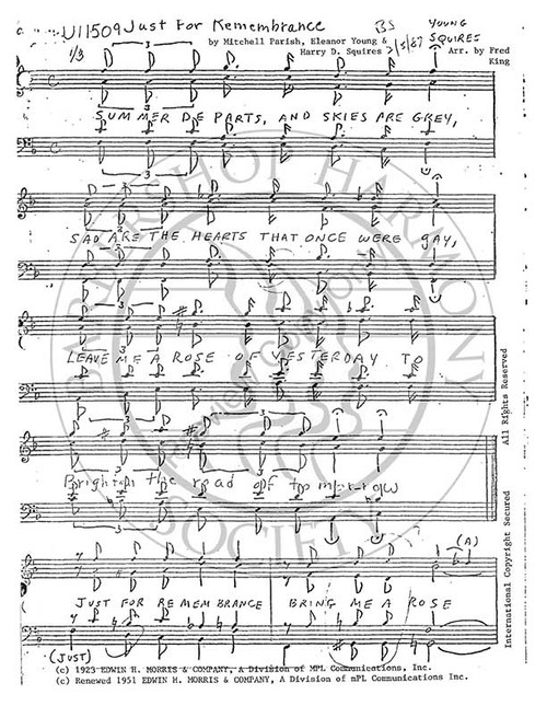 Just For Remembrance (TTBB) (arr. Fred King)-UNPUB