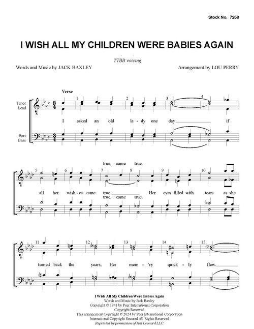 I Wish All My Children Were Babies Again (TTBB) (arr. Perry) 