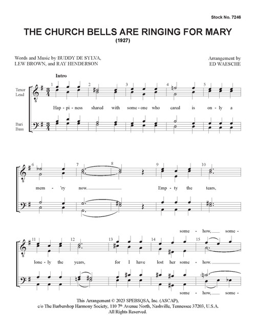 The Church Bells Are Ringing For Mary (TTBB) (arr. Waesche) 