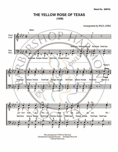 Yellow Rose Of Texas (TTBB) (arr. Paul Jorg)-UNPUB