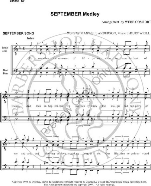 September Medley (TTBB) (arr. Webb Comfort)-UNPUB