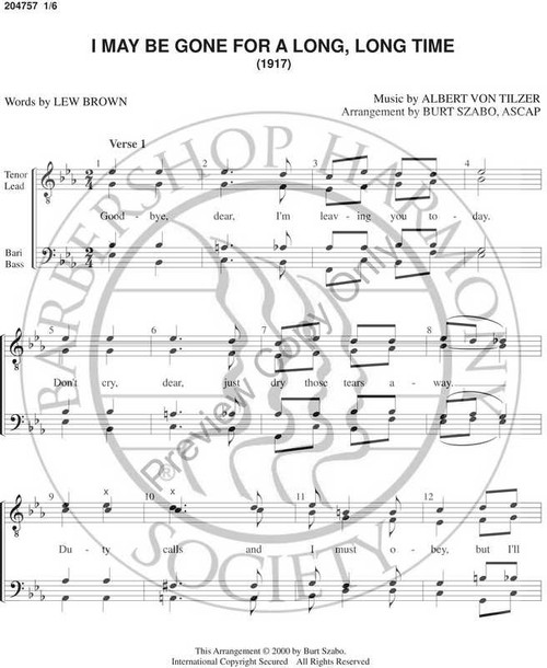 I May Be Gone For A Long Long Time (TTBB) (arr. Burt Szabo)-UNPUB