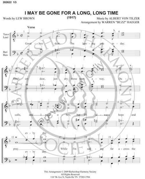 I May Be Gone For A Long, Long Time 1 (TTBB) (arr. Buzz Haeger)-UNPUB