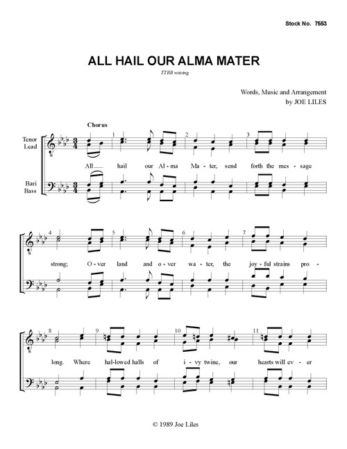 All Hail Our Alma Mater (TTBB) (arr. Liles)