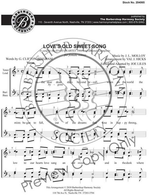 Love's Old Sweet Song (SSAA) (arr. Hicks)