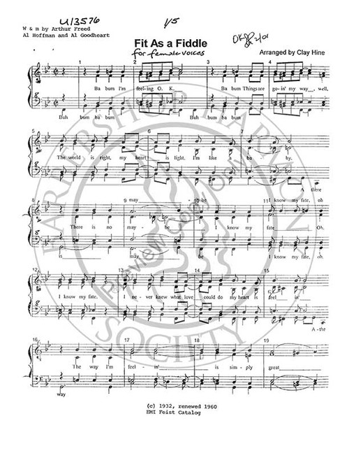 Fit As A Fiddle (SSAA) (arr. Clayton Hine)-UNPUB