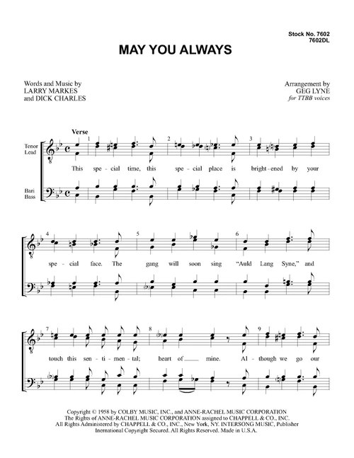 May You Always (TTBB) (arr. Lyne)