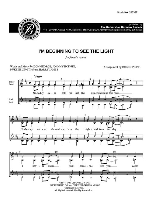 I'm Beginning to See the Light (SSAA) (arr. Rob Hopkins)-Special Order