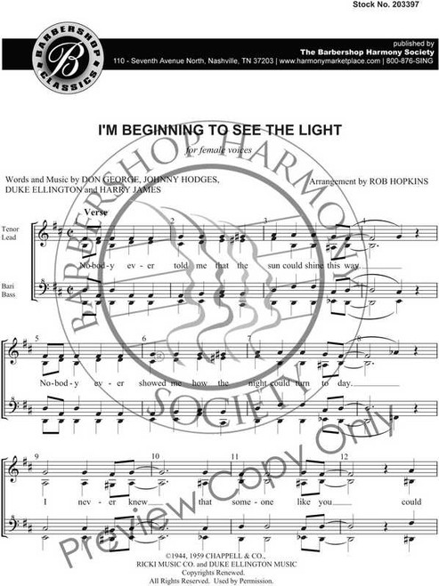 I'm Beginning to See the Light (SSAA) (arr. Rob Hopkins)-Special Order