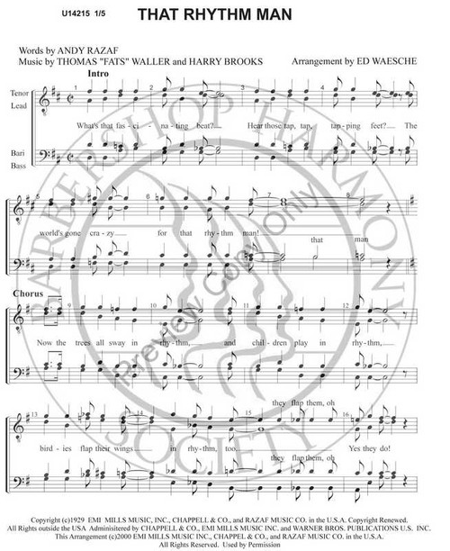 That Rhythm Man (TTBB) (arr. Ed Waesche)-UNPUB