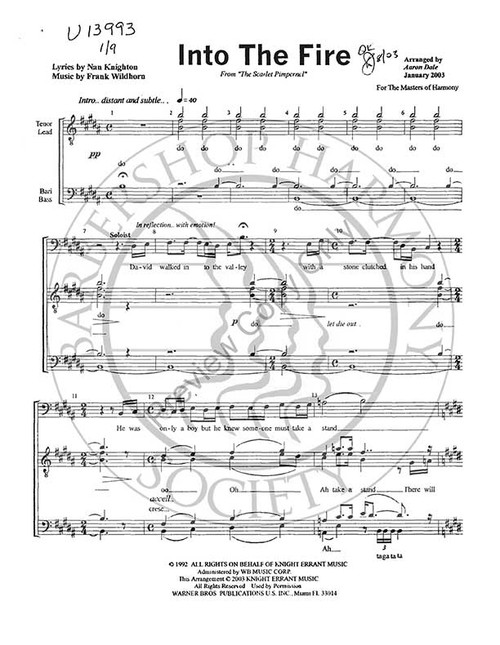 Into The Fire (TTBB) (arr. Aaron Dale)-UNPUB