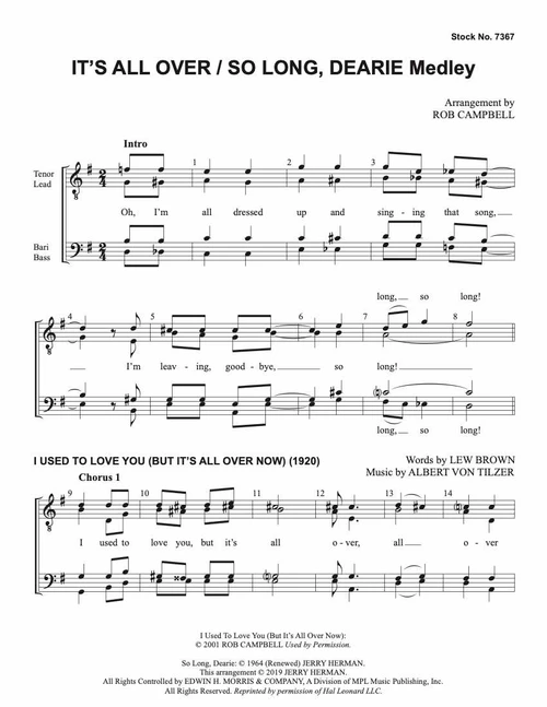 It's All Over/So Long, Dearie Medley (TTBB) (arr. Campbell) - special order