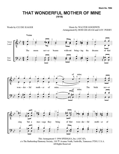 That Wonderful Mother Of Mine (TTBB) (arr. Graham/Perry)