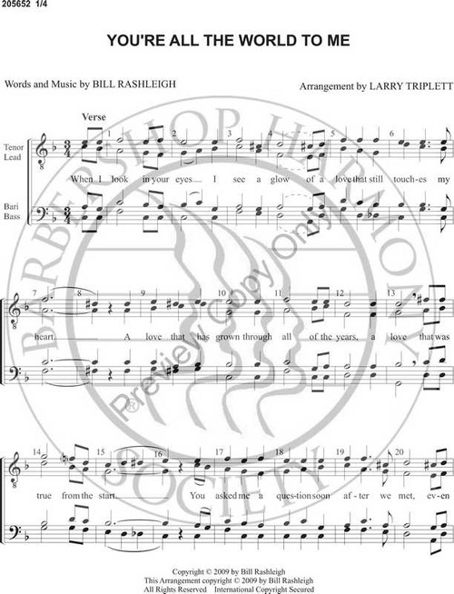 You're All The World To Me (TTBB) (arr. Larry Triplett)-UNPUB