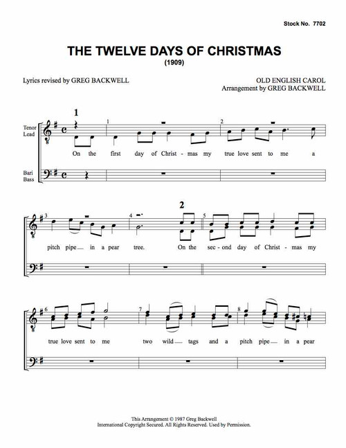 The Twelve Days of Christmas (TTBB) (arr. Backwell)