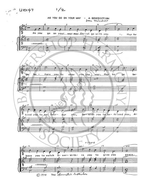 As You Go On Your Way - A Benediction (TTBB) (arr. Heimer Swanson)-UNPUB
