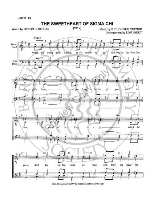 Sweetheart Of Sigma Chi 5 (TTBB) (arr. Louis Perry)-UNPUB