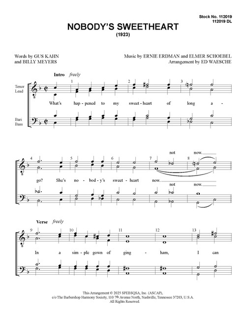 Nobody's Sweetheart (TTBB) (arr. Waesche)
