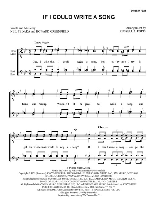 If I Could Write A Song (TTBB) (arr. Foris) 