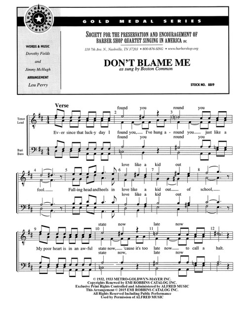 Don't Blame Me (TTBB) (arr. Perry)