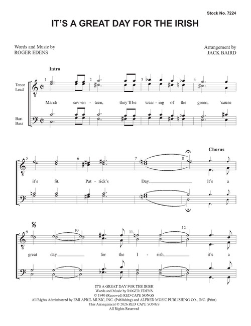 It's a Great Day for the Irish (TTBB) (arr. Baird) 