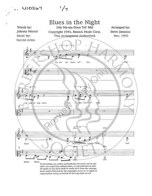 Blues In The Night 1 (TTBB) (arr. Stephen Jamison)-Download-UNPUB