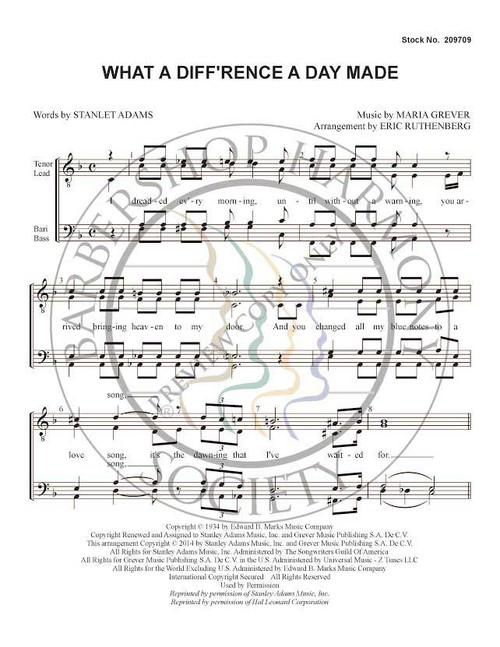 What A Diff'rence A Day Made (TTBB) (arr. Eric Ruthenberg)-Download-UNPUB