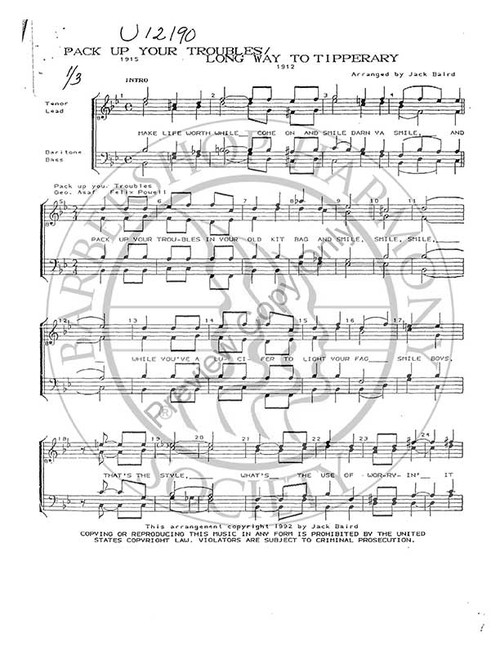 Pack Up Your Troubles/Long Way To Tipperary Medley (TTBB) (arr. Jack Baird)-UNPUB